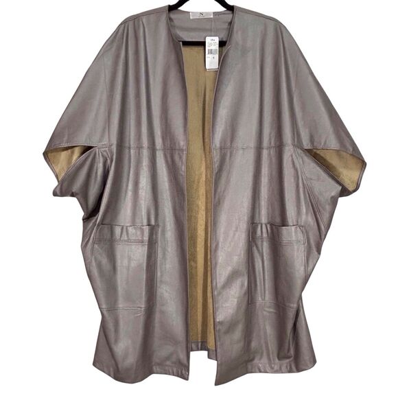 Natori Faux Leather Cocoon Cape Jacket Platinum Grey Women’s Medium Open Front - Picture 1 of 8